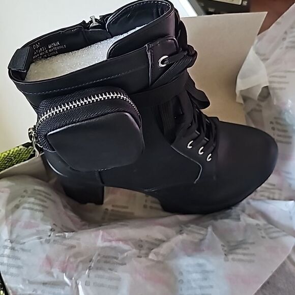 Womens Platform  Ankle Boots with Chunky Block Heels with zip pocket  sz 10 - Picture 8 of 11